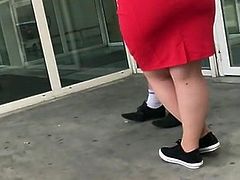 French candid pawg in red dress