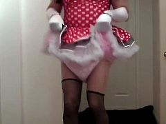 diapered sissy princess in pretty red dress
