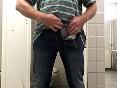 Pissing and jerking in public toilet 2