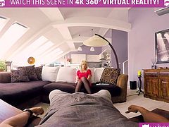 VR PORN- KATY ROSE LADY IN RED – BLONDE GIRL IN STOCKINGS VR FUCKS