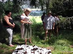 busty german bbw girls in a wild outdoor lederhosen groupsex bukkake fuck orgy