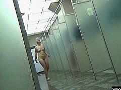 Gorgeous females in a public shower room