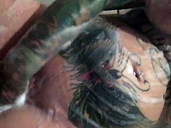 Tattooed Swinger Wife in Shower