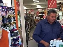 black guy with penis out of his pants in supermarket CFNM