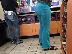 Juicy Black Ass in Blue Pink Sweats