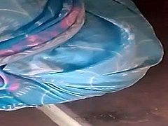 SATIN SILK SAREE AUNTY BACK