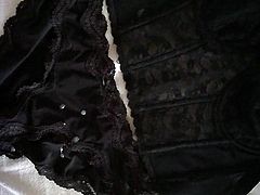 Sneaked in and wanked on her black lace basque and knickers