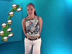 Pretty girl presenting weather and stripping
