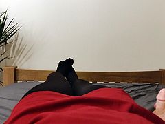 Red dress, black tights