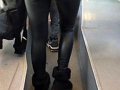 Girl in sexy leather leggins