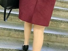 Pantyhose and heels on the stairs