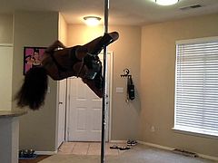 Sexy chick strip pole dancing