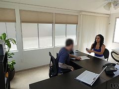 The busty brunette offered him her pussy as a pledge and he was not even surprised. On the contrary, the loan agent first gently licked it with his tongue and then pushed his dick inside, to check it... Join and enjoy the best scenes starring fake horny loan agent!