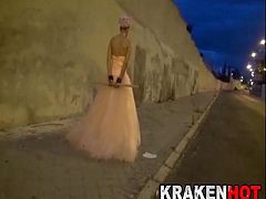 Hard bride in a BDSM casting in the street