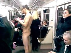 Two naked guys in Moscow metro