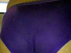 Pissing in freshly cum stained purple panties