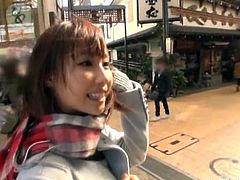 Cute Japanese brunette teen Ayami Shunka sucks a cock in public