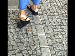public adorable asian feet red toes to cum on