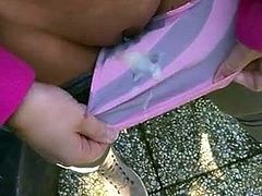 Guy cums into girls panties whilst she is wearing them