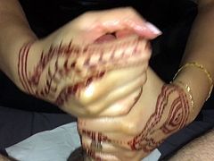 Perfect Hands with Henna Tattoos jerking my Cock