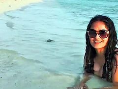 Salma Hayek in the water in a bikini