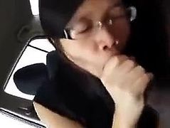 Young Asian Girl Sucking Dick in Car after school