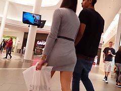 Candid voyeur teen tight gray dress vtl vpl mall ass booty