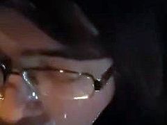 Slutty CD in glasses gets a facial