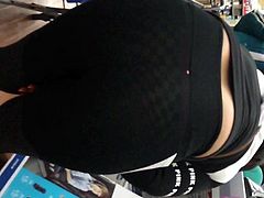 See through leggings rainbow checkered thong slow bendover