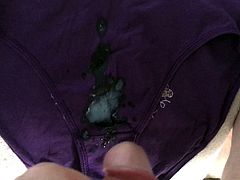 Unloading my cum in my friends wifes purple panties.