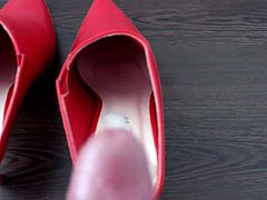 Cum in my wife's red pointy mules