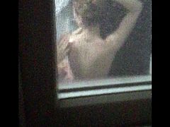 Window taking shower 2 spy 2 girls