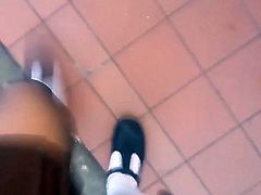 Transvestite schoolgirl in public