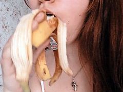 Fucking my mouth with a banana