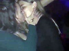 Hot lesbian kissing in club