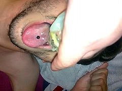 I swallow his cum from the condom