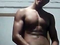 muscled handsome sexy asian guy playing