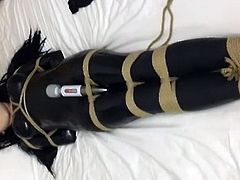 latex kigurumi bondage vibrating