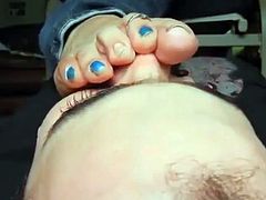 Sexy horny slut puts her Stinky feet on a slave's face