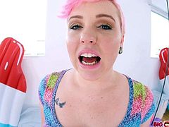 Big tits Miley May POV deepthroat and swallowing cum