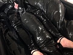Playing in Plastic Bed - PVC Fetish Pissing