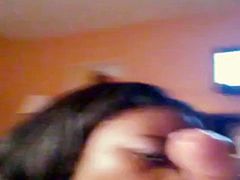 Submissive black girl give white cock sloppy wet blowjob