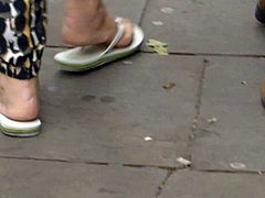 Milf Blonde Soles In Flip Flops Walk