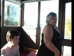 Old fat whore teaches to fucks her young fan