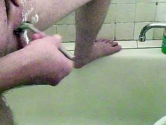 Taking shower after shaving cock and balls