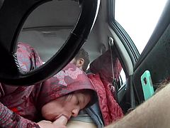 Mature prostitute sucking guy off in car, second camera