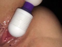 Drenched pussy pleased with various sex toys.