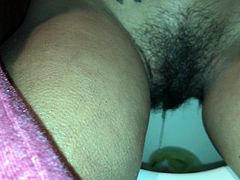 Skinny wife with hairy pussy caught going pee