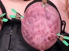 INSANE  BONDAGE MAKES  BOOBS LOOKS LIKE TWO PURPLE SPHERES