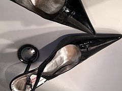 Black Sling Pumps Pissing in PVC